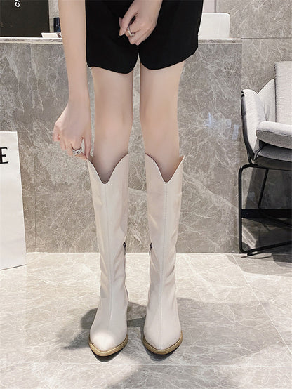 LUXE-HIDE Cowboy Boots Women Retro Long Boots Pointed Toe