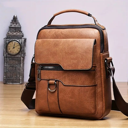 Retro Style Vertical Sloping Backpack, Fashionable Brown Single Shoulder Backpack, Multiple Compartments, Adjustable Shoulder Strap, Business Casual, Durable Cloth Bag Small Sloping Backpack, Glowing